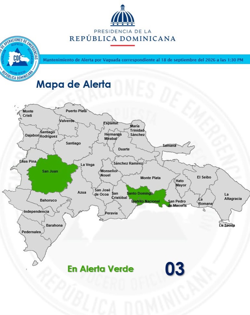 El Centro de Operaciones de Emergencias (COE) mantiene este viernes en alerta verde a la provinc